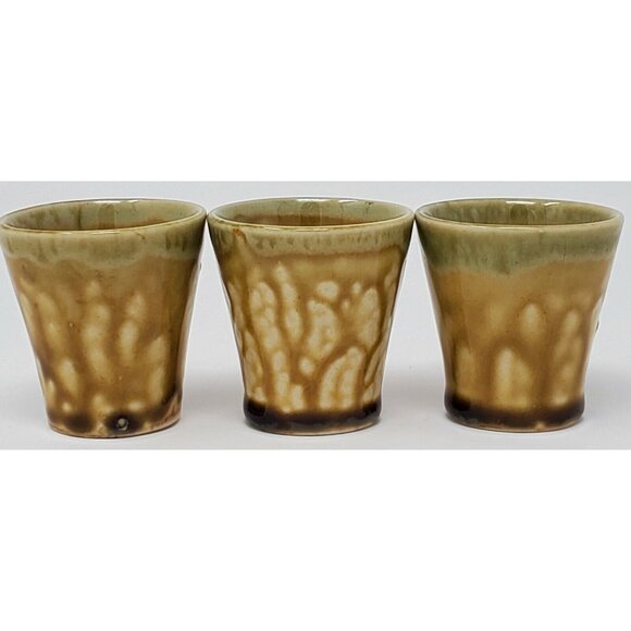 Drip Glaze Ceramic Shot Glasses Set of 3 Gold Yellow Japan 1.75" tall Vintage - Picture 3 of 7